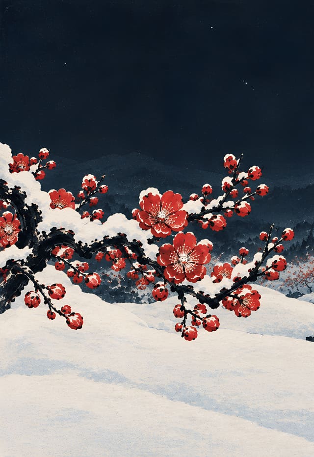 雪夜紅梅，iPhone Duo 外螢幕桌布，圖上沒有文字