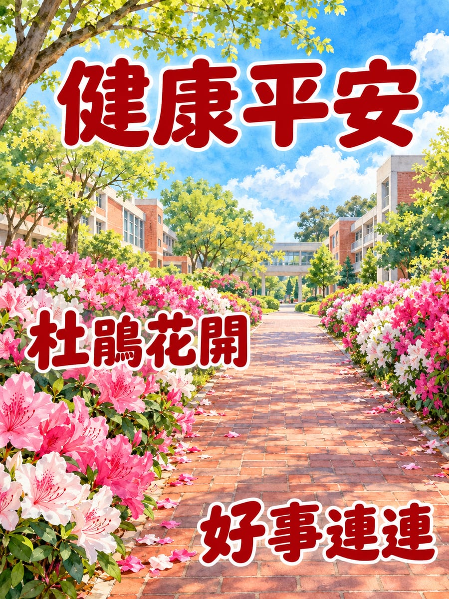 杜鵑花開。圖中文字：健康平安，杜鵑花開，好事連連