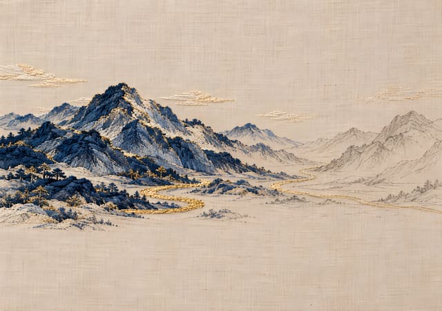繡布山水變回鉛筆稿，iPhone Duo 內螢幕桌布，圖上沒有文字