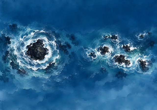 白浪環繞的墨點黑礁，iPhone Duo 內螢幕桌布，圖上沒有文字
