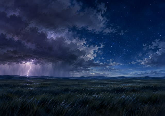 雷雨過後的夜草原星空，iPhone Duo 內螢幕桌布，圖上沒有文字