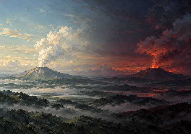 火山從白煙到夜間紅光，iPhone Duo 內螢幕桌布，圖上沒有文字