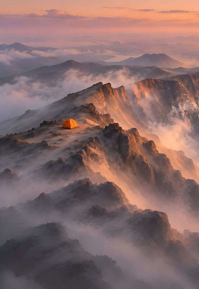火山口稜線上的橘色帳篷，iPhone Duo 外螢幕桌布，圖上沒有文字