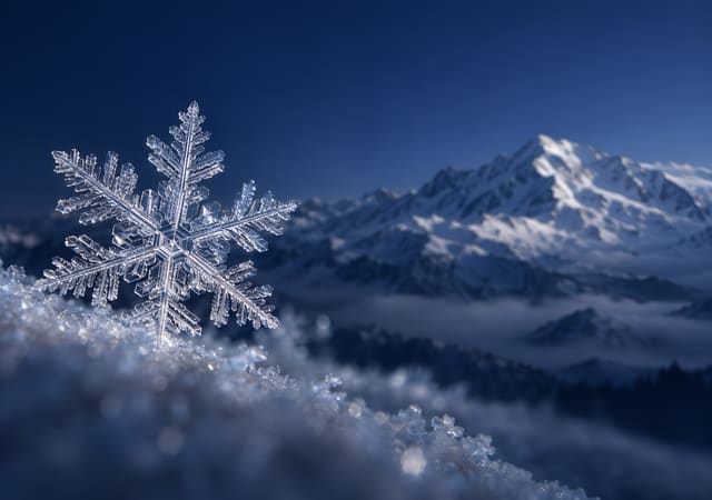 月夜雪山前的雪花結晶，iPhone Duo 內螢幕桌布，圖上沒有文字