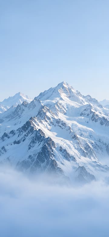 冷藍陰影裡的雪山，手機桌布，圖上沒有文字