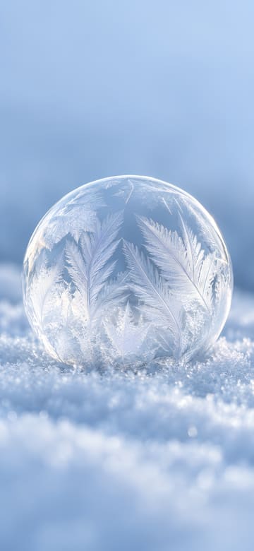 雪地上結霜的泡泡，手機桌布，圖上沒有文字