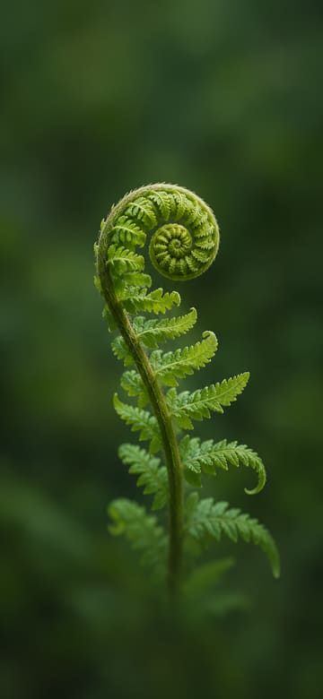 捲曲的蕨類嫩芽，手機桌布，圖上沒有文字