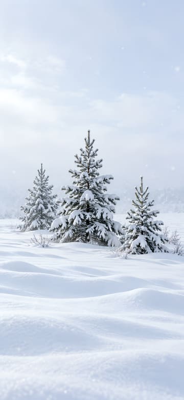 雪地裡的小松樹，手機桌布，圖上沒有文字