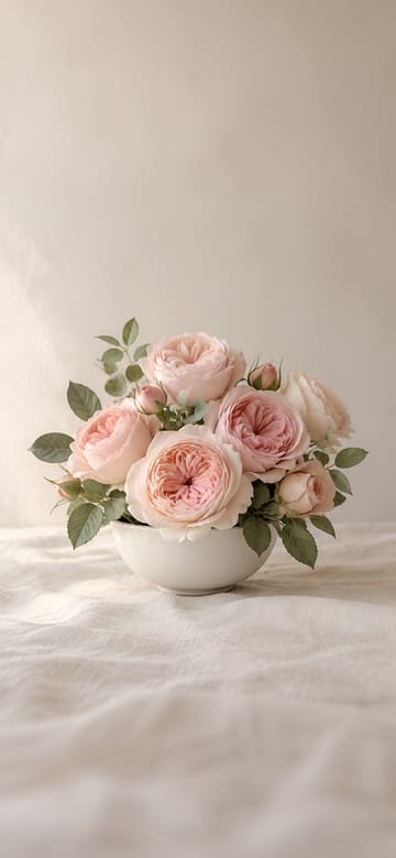 Roses de jardin dans un bol, fond d'écran de téléphone sans texte