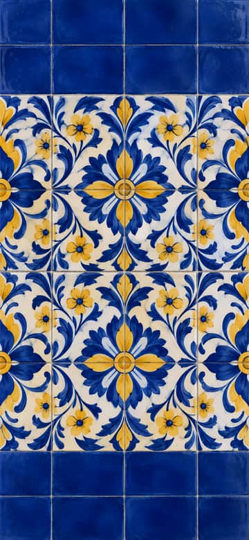 Azulejos de talavera azul y amarillo, fondo de pantalla para teléfono, sin texto