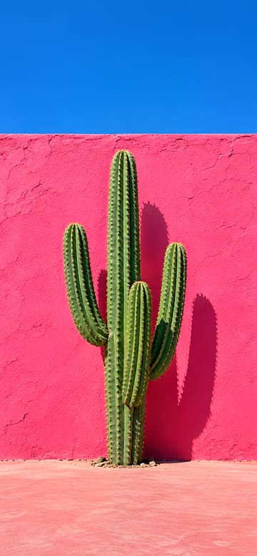 Cactus y muro rosa mexicano, fondo de pantalla para teléfono, sin texto