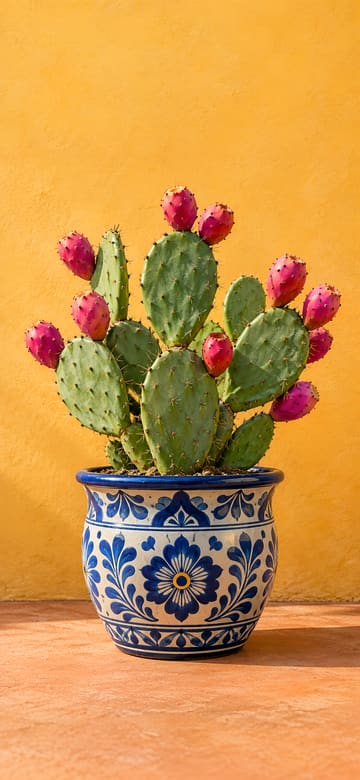 Nopal con tunas en talavera, fondo de pantalla para teléfono, sin texto