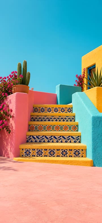 Escalera pintada de colores, fondo de pantalla para teléfono, sin texto