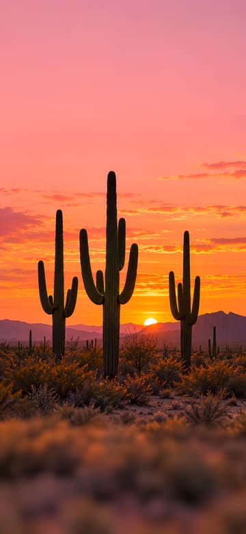 Saguaros y cielo rosa, fondo de pantalla para teléfono, sin texto