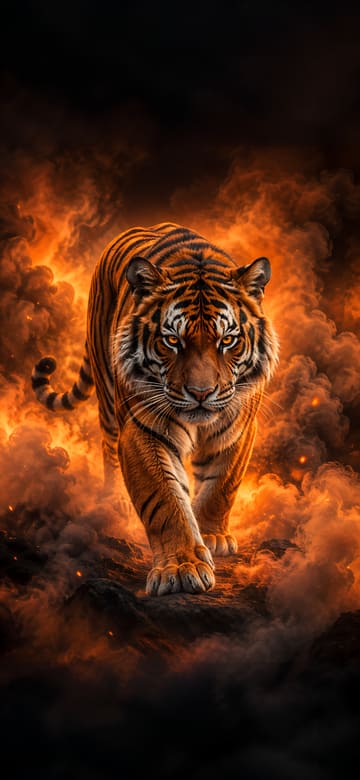 Tigre de Bengala entre humo, fondo de pantalla para teléfono, sin texto