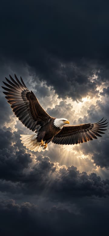 Águila calva ante la tormenta, fondo de pantalla para teléfono, sin texto