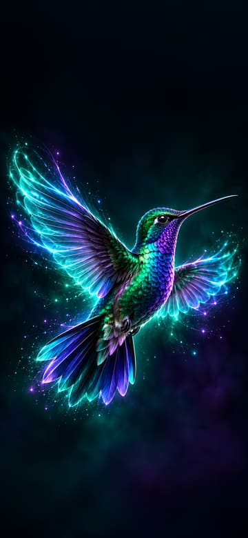 Colibrí de neón, fondo de pantalla para teléfono, sin texto