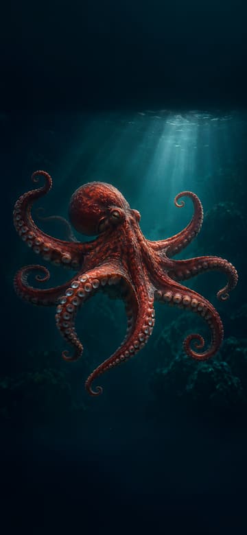 Pulpo rojo en las profundidades, fondo de pantalla para teléfono, sin texto
