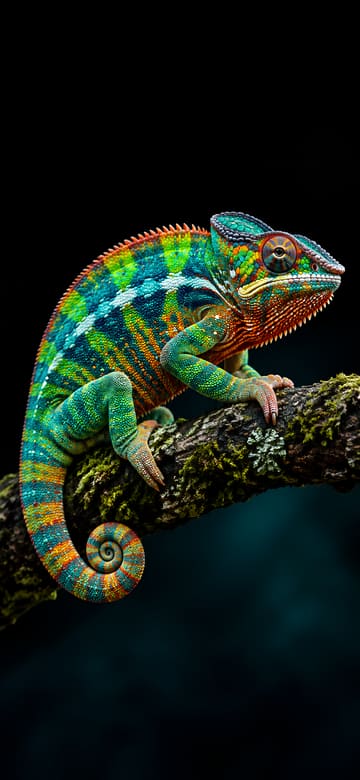 Camaleón pantera multicolor, fondo de pantalla para teléfono, sin texto