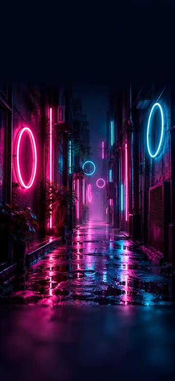 Callejón de neón bajo la lluvia, fondo de pantalla para teléfono, sin texto