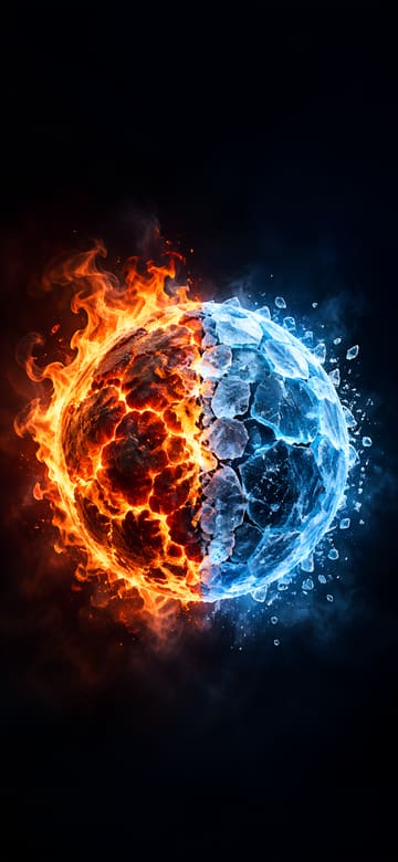 Esfera de fuego y hielo, fondo de pantalla para teléfono, sin texto