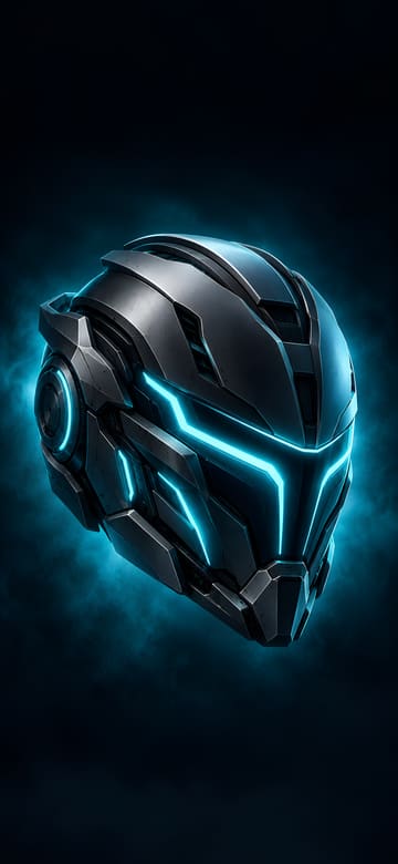 Casco robótico con visor luminoso, fondo de pantalla para teléfono, sin texto