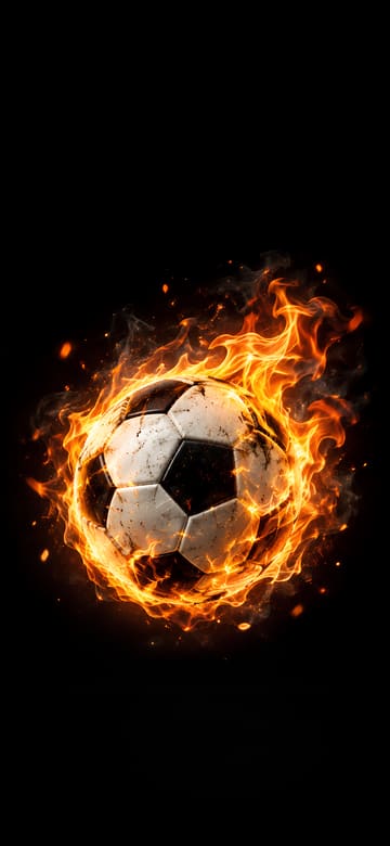 Balón de fútbol en llamas, fondo de pantalla para teléfono, sin texto