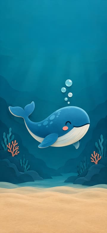 吐泡泡的小鯨魚，手機桌布，圖上沒有文字