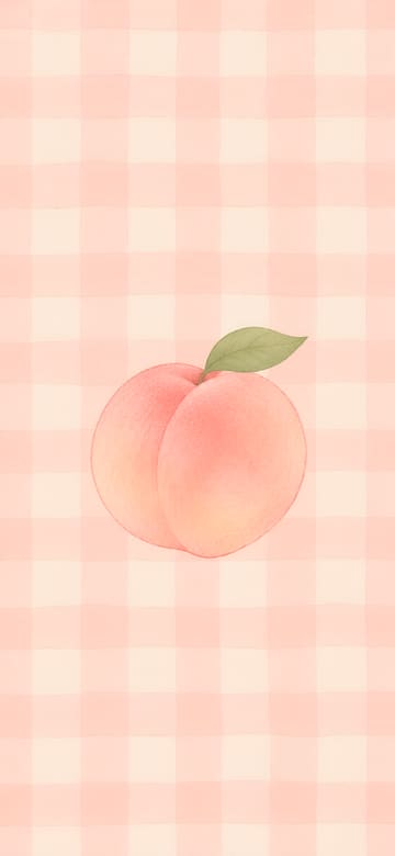 桃とピンクのチェック（スマホ壁紙、文字なし）