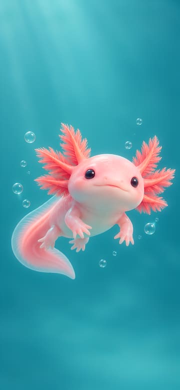 Axolotl rose souriant, fond d'écran de téléphone sans texte
