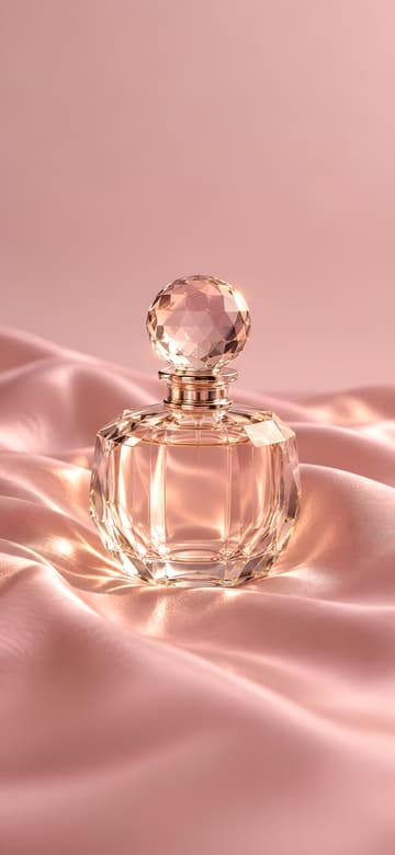 Flacon de parfum sur soie rose, fond d'écran de téléphone sans texte