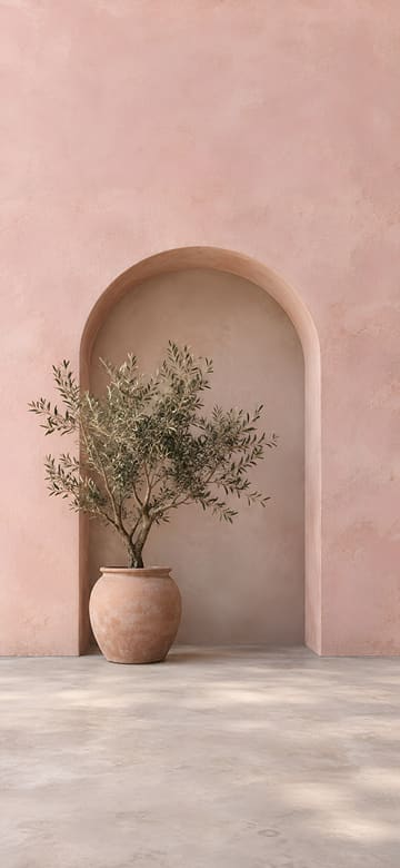 Arche rose et olivier, fond d'écran de téléphone sans texte