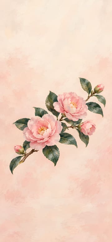 Branche de camélia rose, fond d'écran de téléphone sans texte