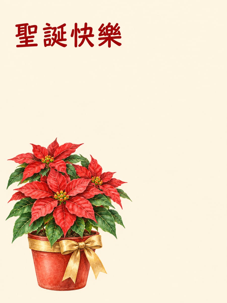 陶盆聖誕紅。圖中文字：聖誕快樂