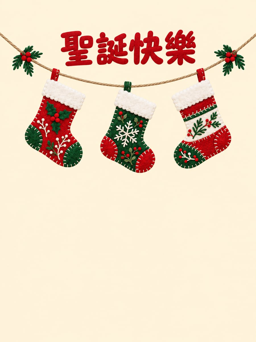 毛氈聖誕襪。圖中文字：聖誕快樂