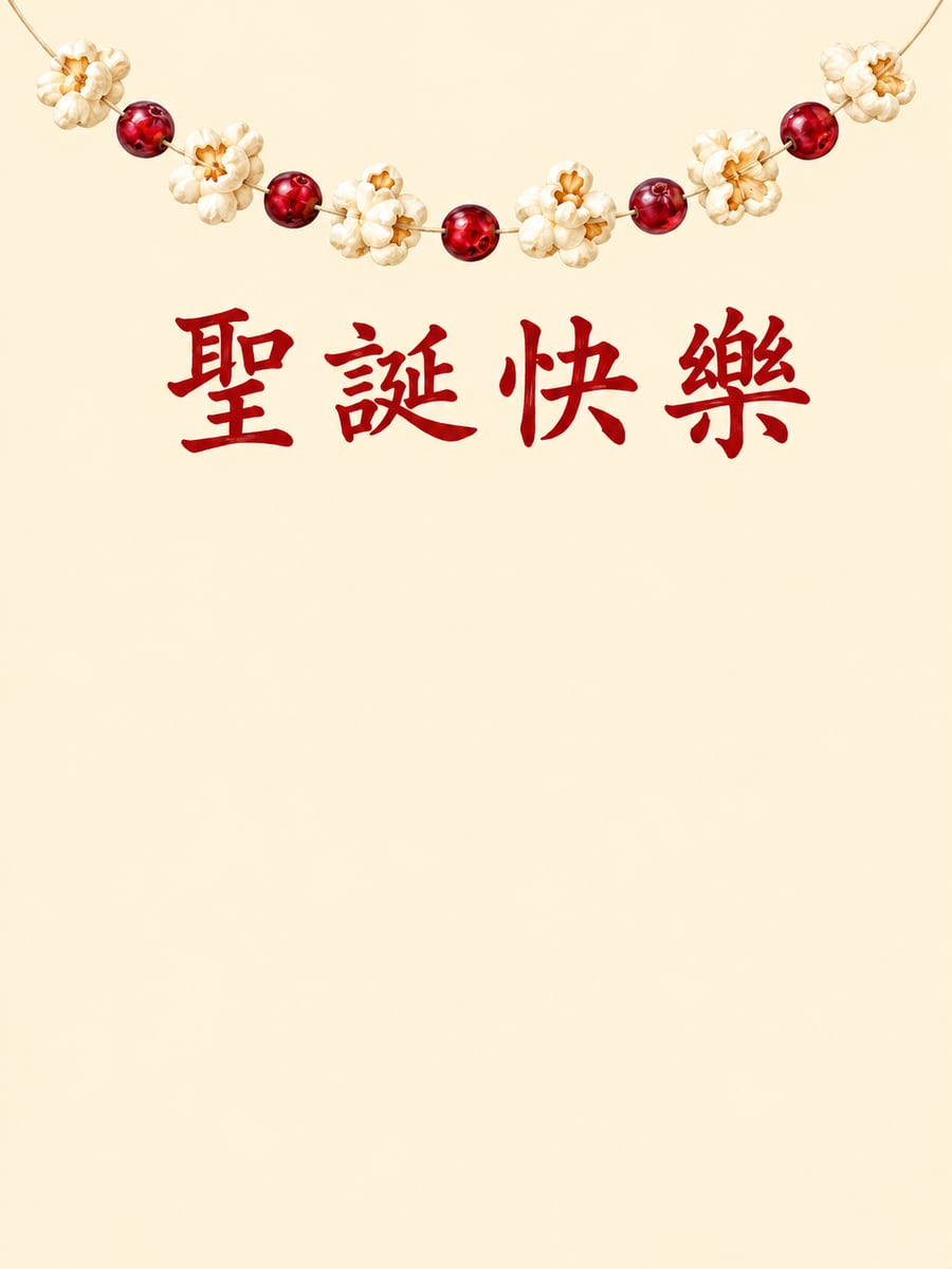 爆米花蔓越莓串。圖中文字：聖誕快樂