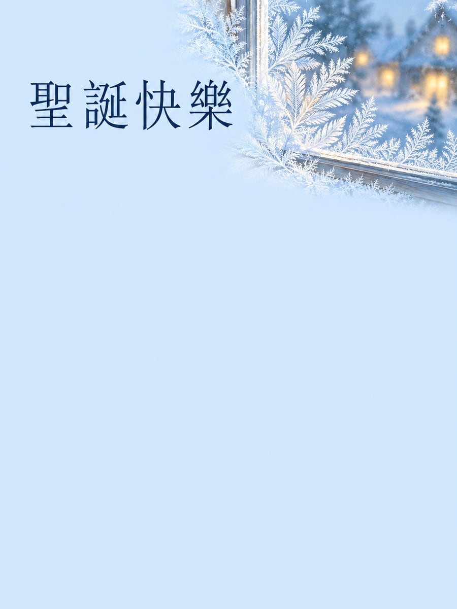 霜花玻璃窗。圖中文字：聖誕快樂