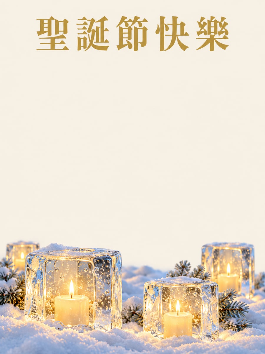 雪地冰燈。圖中文字：聖誕節快樂