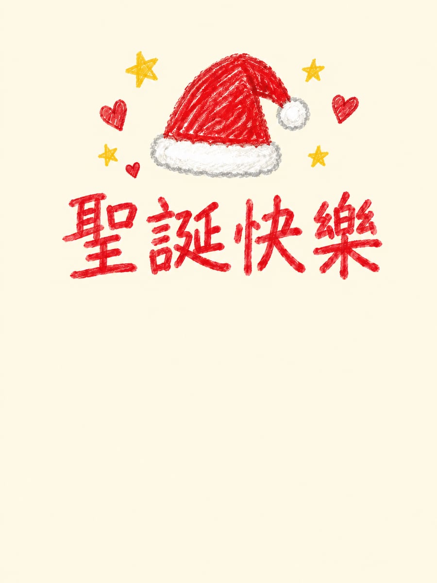 蠟筆畫聖誕帽。圖中文字：聖誕快樂