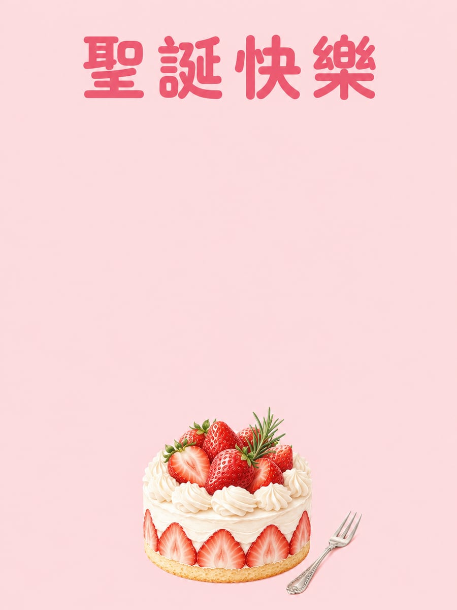 草莓聖誕蛋糕。圖中文字：聖誕快樂