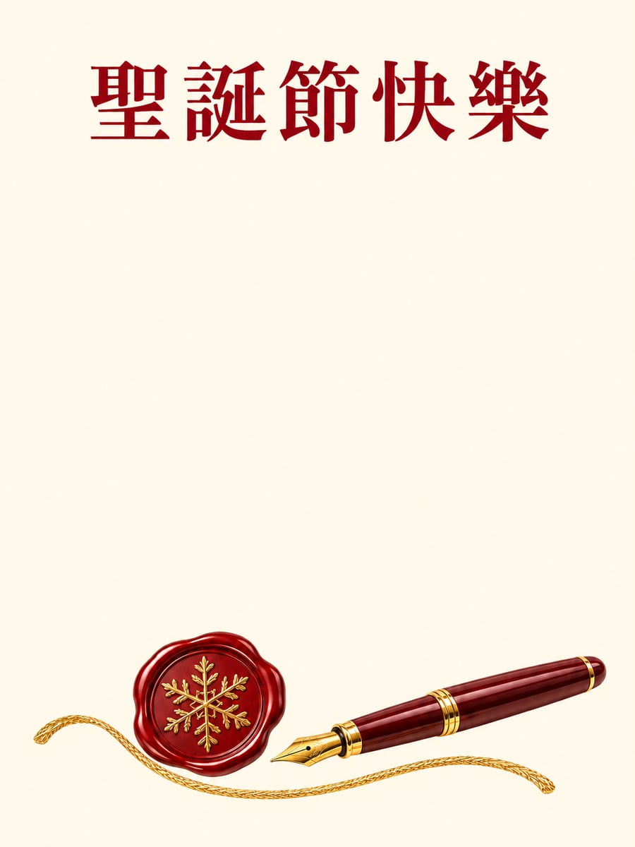 封蠟與鋼筆。圖中文字：聖誕節快樂