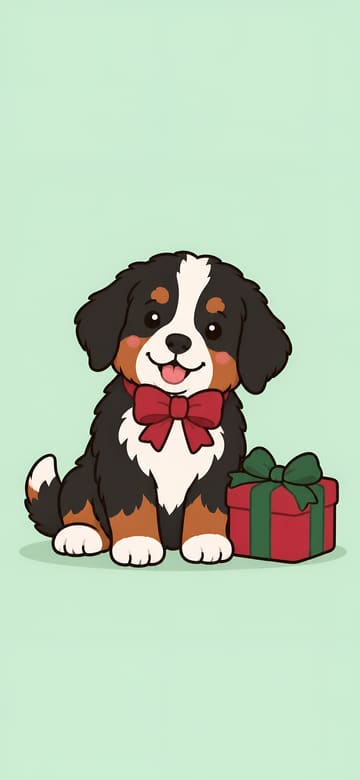 Bernese Puppy with a Red Bow, phone wallpaper with no text