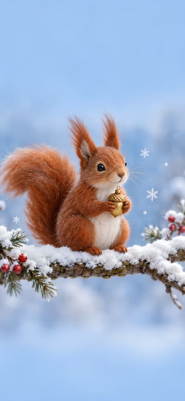 Red Squirrel with an Acorn Ornament, phone wallpaper with no text