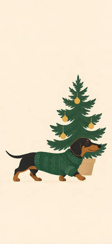 Dachshund in a Green Sweater, phone wallpaper with no text