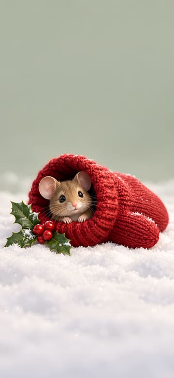 Field Mouse in a Red Mitten, phone wallpaper with no text