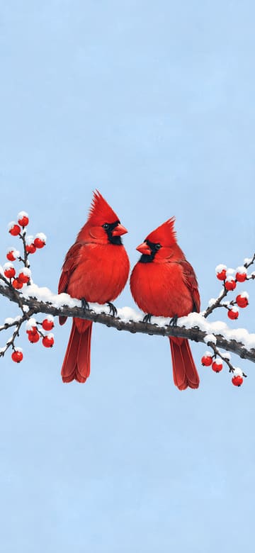 Two Cardinals on a Snowy Branch, phone wallpaper with no text
