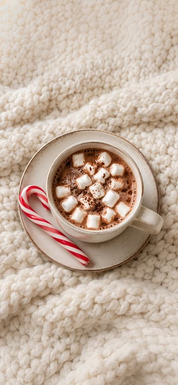 Hot Cocoa on a Knit Blanket, phone wallpaper with no text