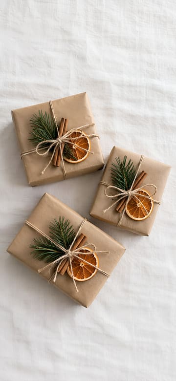 Kraft Paper Gifts with Orange Slices, phone wallpaper with no text