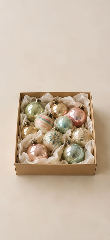 Box of Vintage Glass Ornaments, phone wallpaper with no text