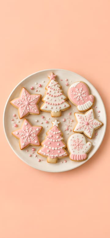 Pink Iced Christmas Cookies, phone wallpaper with no text